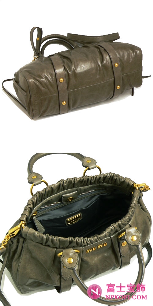 ミュウミュウ miumiu ハンドバッグ ショルダーストラップ 2WAY ななめがけショルダー グレイッシュブラウン RT0383 VIT.LUX PIETRA